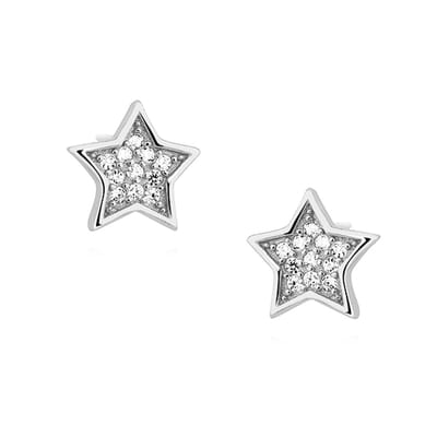 Joy|S - Zilveren ster oorbellen - oorknoppen - 8 mm - zirkonia - gehodineerd