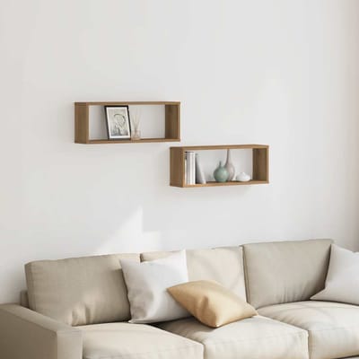 vidaXL - Wandschappen - kubus - 2 - st - 60x15x23 - cm - hout - artisanaal - eiken