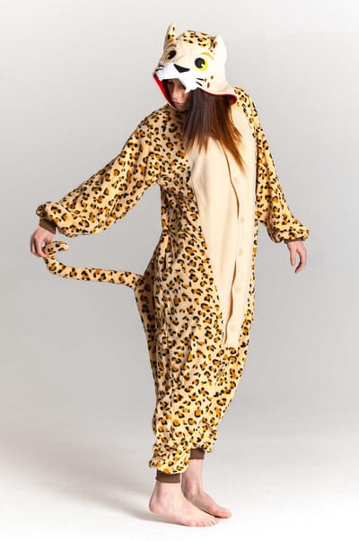 Let op: B-Keuze - KIMU® Onesie Luipaard Pak - Maat S-M of 158-164 - Luipaardpak Kostuum Panter Cheetah - Jumpsuit Dierenpak Huispak Dames Heren Festival
