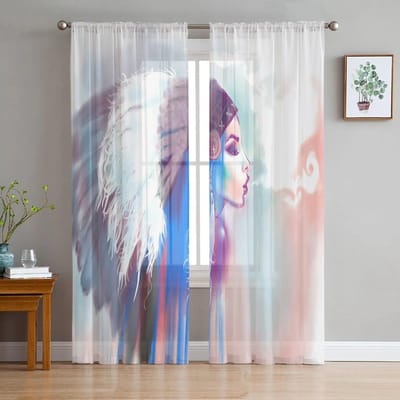 Kapsalon Retro Poster Ontwerpsjabloon Tule Transparante Gordijnen voor Woonkamer Slaapkamer Keuken Decoratie Voile Organza Gordijnen 135W x 114H(cm)