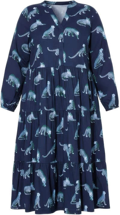 Studio Untold - Dames - Maxi-jurk luipaarden V-hals volants - Marine - Maat 42+