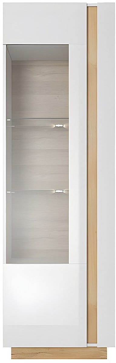 Vente-unique Vitrinekast MURARI - 1 deur - met ledverlichting - Hoogglans wit en eiken