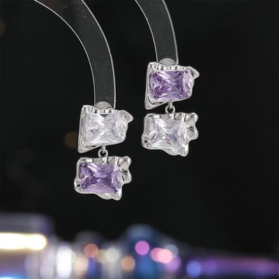 Dames licht luxe design elegante ingelegde zirkonia vierkante oorbellen modieuze en veelzijdige niche design oorbellen gray