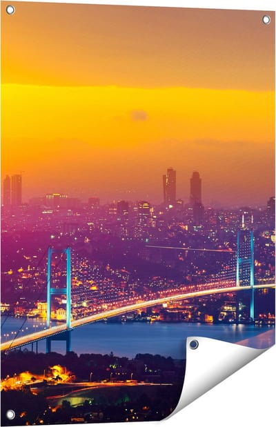 Gards Tuinposter Bosporusbrug in Istanbul bij Zonsondergang - 60x80 cm - Tuindoek - Tuindecoratie - Wanddecoratie buiten - Tuinschilderij