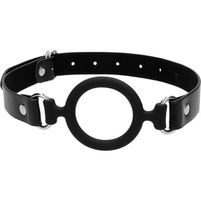 Ouch Siliconen Ring Gag - Met Leren Bandjes - Zwart