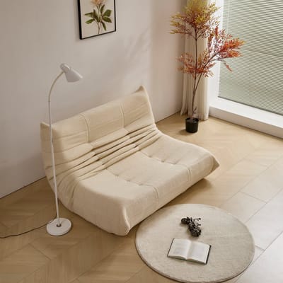 FloraGrace Ergonomische Zitzak Stoel - 2 Persoons Volwassen Zitzak Met Schuimvulling - Teddysamt Beige