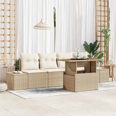 vidaXL - Tuin - Eettafel - Set - met - kussen - 5 - pcs - Beige - en - Crème