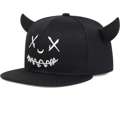 Casquettes Hip-Hop Unisexe Visage Souriant et Corne de Vache Printemps Automne Extérieur Réglables Casquettes de Baseball Décontractées Casquettes de Camionneur Casquette Anti-Soleil black