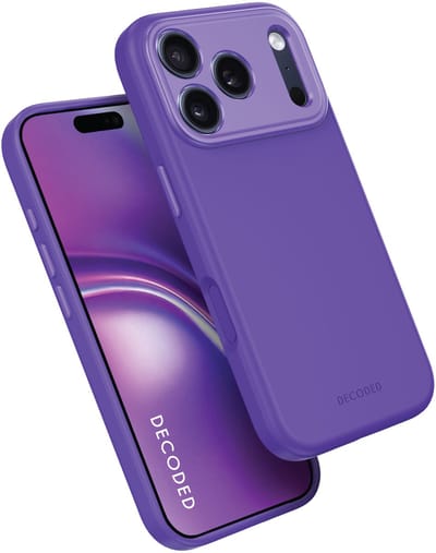 DECODED Siliconen Hoesje voor iPhone 17 Pro, Premium Soft-Touch, Antibacteriële Coating, MagSafe Compatibel, Valbescherming, Krasbestendig, Metalen Knoppen, Stevige Grip, Licht Paars
