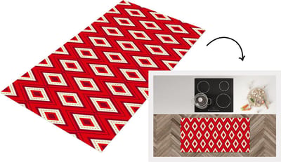 Keukenloper - Loper keuken - Kerst - Patronen - Ruit - Rood - 120x60 cm - Keukenloper vinyl