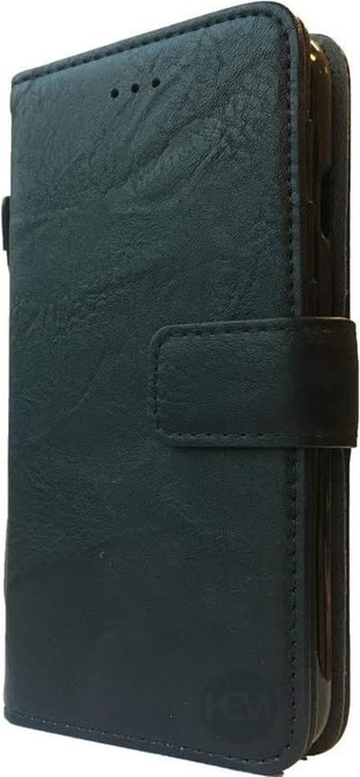 HEM Suède Look Hoesje Geschikt Voor iPhone 14 Plus – Gevlamd Zwart Luxe Bookcase Met Pasjeshouder, Geldvak En Polsbandje