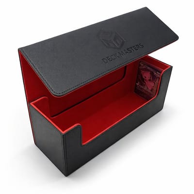 Deckmasters Luxe Deckbox MTG, One Piece, Magic & TCG – Zwart met Rood Suède – Geschikt voor Toploaders, Magnetische Kaarthouders & Losse Kaarten – Met Magnetische Sluiting