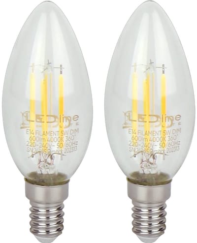 LED line LITE LED Filament Kaarslamp C35 E14 - 5W (vervangt 50W) - 600lm - Ø35mm - 230V - Dimbaar - Energiezuinig - 2 stuks