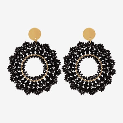 Eleganza Black Beads Round Earrings Gold