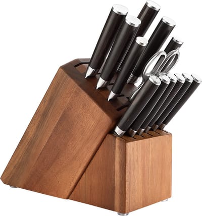 Xinzuo B1H Series – Messenset 15-delig - Professioneel - Gehamerd Damascus staal (67 laag met kern van 10Cr15CoMoV) - Vlijmscherp - Messenset inclusief messenblok, keukenschaar, aanzetstaal, steakmessen en geschenkdoos
