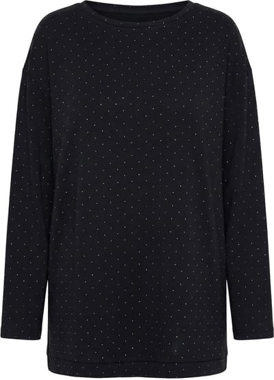 MIAMODA - Dames - Sweatshirt Boxy Fit scuba-sweatstof glittersteentjes - Zwart - Maat 42