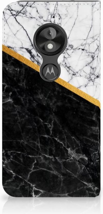 Motorola Moto E5 Play Standcase Marmer Wit Zwart - Origineel Cadeau Man