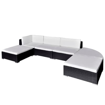vidaXL - 6-delige - Loungeset - met - kussens - poly - rattan - zwart