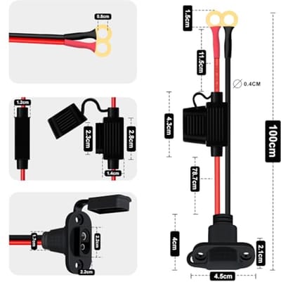 SAE stekker met installatiepaneel voor 12V en 24V toepassingen - 25A accukabel met zekering en waterdichte afdekkingen