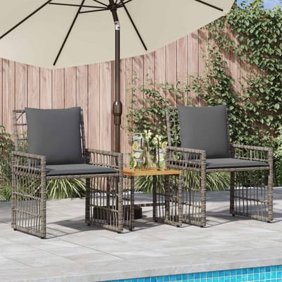 vidaXL Buitenmeubelset 3 st Zwart en Donkergrijs Staal en Poly Rattan