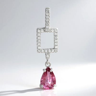 Cavill - Zilveren hanger 925 platina geplateerd - Roze koper toermalijn 0,61 ct peervormig - 27 Cambodjaanse zirkonen - Elegante dameshanger