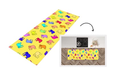 Keukenloper - Loper keuken - Olifant - Geel - Patronen - 150x50 cm - Keukenloper vinyl