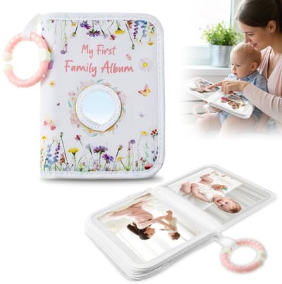 Dailygoods - NAVESO Fotoalbum voor baby's, 17 foto's, 10 x 15 cm, herinneringsboek voor baby's, van stof met spiegel en breedte, cadeau voor babyfeestjes, familiefoto's van peuters
