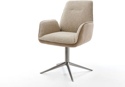 Eetkamerstoel Zoa-Flex kruispoot roestvrij staal materiaalmix mud 360° draaibaar rocker-functie pocketveer kern