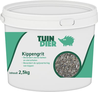 Kippengrit | Tuin-Dier | Grit | Schelpengrit | Maagkiezel | In handige bewaaremmer | 2,5 kilogram | 2.500 gram