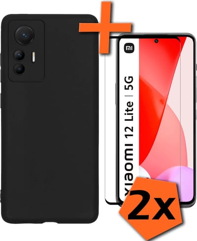 Hoes - Met 2x Screenprotector - Geschikt voor Xiaomi 12 Lite - Sterk & Shockproof - Back Cover - Siliconen Case - Telefoon Hoes - Zwart