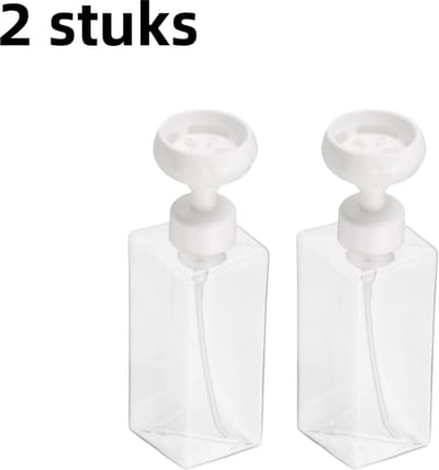 2-Pack - Druk-type vierkante dispenserfles - Mousseschuim - Schuimbloembubbelfles - 650 ml - Helder - Witte bloemenschuimkop