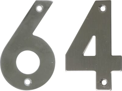 AMIG Huisnummer 64 - massief Inox RVS - 10cm - incl. bijpassende schroeven - zilver