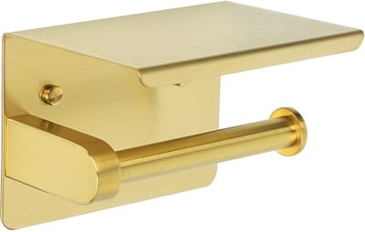 Toiletpapierhouder met 14 cm legplank voor keuken en badkamer, goudkleurig