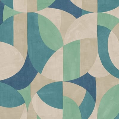 Retro behang Profhome 399322-GU vliesbehang hardvinyl warmdruk in reliëf licht gestructureerd met grafisch patroon mat crème beige blauw groen 5,33 m2