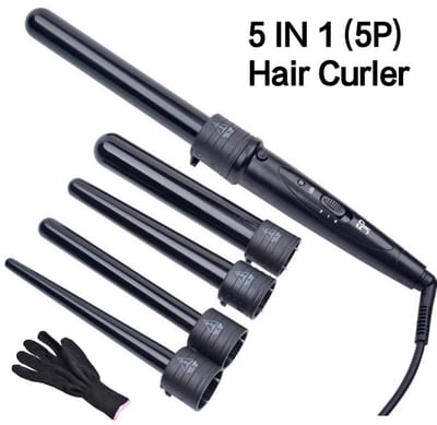 5-in-1 krultang, haarverzorgings- en stylingset met verwisselbare driedelige clips