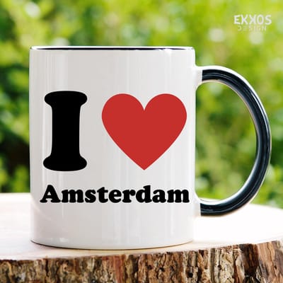 I love Amsterdam | Mok met tekst | Grappige mok | Verjaardag cadeau | Cadeau voor man | Cadeau voor vrouw | Cadeau voor haar | Cadeau voor hem | Grappige cadeau | Thee glazen | Valentijn cadeautjes | Koffiekopjes