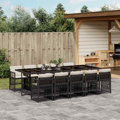 vidaXL - 11-delige - Tuinset - met - kussens - poly - rattan - zwart