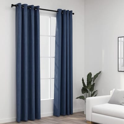 vidaXL - Gordijnen - linnen-look - verduisterend - ogen - 2 - st - 140x225 - cm - blauw