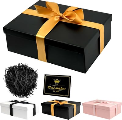 Luxe Geschenken Doos met Deksel en Strik - Zwart Cadeauverpakking voor Kerst, Verjaardag en Moederdag (25x18x8.5 cm)