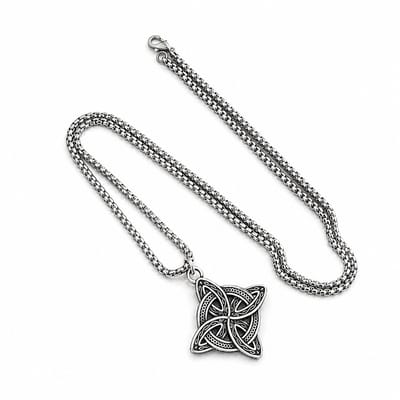 Zilverkleurige schakelketting met Keltisch knoop hanger voor heren – metalen ketting met gedetailleerd symboolontwerp