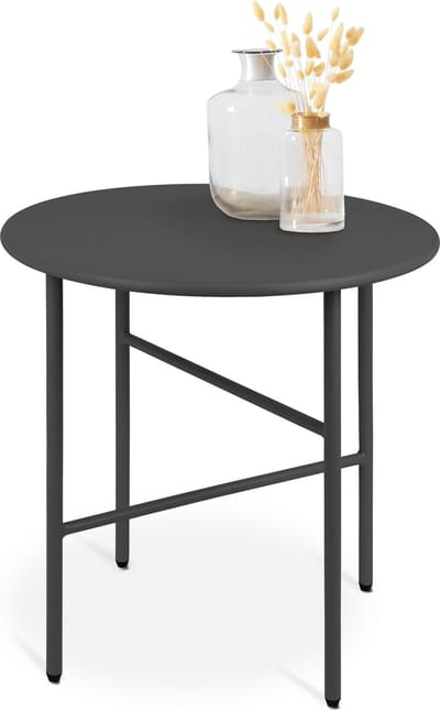 bomoe Finn Ronde Bijzettafel Metaal Zwart 44 cm Tafelblad Krasbestendig Stabiel, Lichtgewicht Salontafel Binnen & Buiten