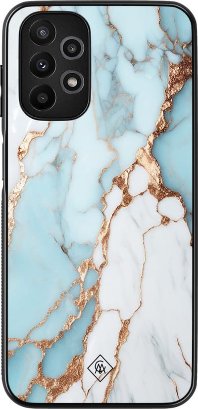 Casimoda® hoesje - Geschikt voor Samsung Galaxy A13 4G - Marmer Lichtblauw - Zwart TPU Backcover - Marmer - Blauw