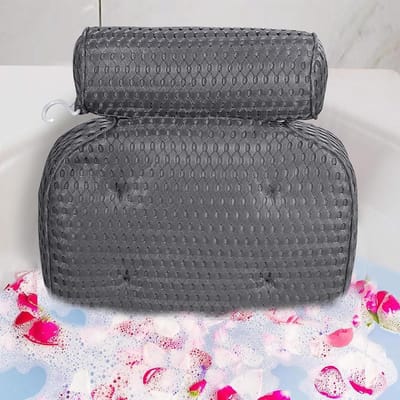 Badkussen voor badkuipondersteuning nek en rug, badkussen, badaccessoires voor badkuip, vrouwen, bubbelbadaccessoires voor volwassenen, grijs