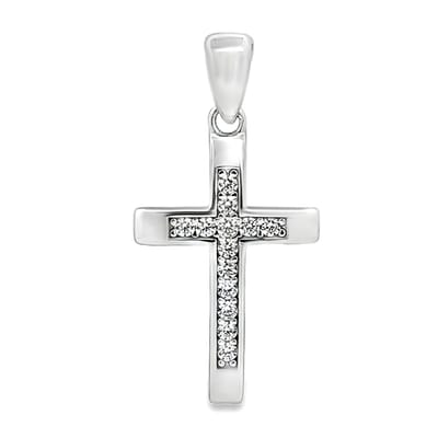 Juwelier Zwartevalk - Zilveren (gerhodineerd) kruis hanger met zirkonia - 24.409