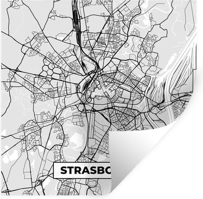 Muurstickers - Sticker Folie - Plattegrond - Kaart - Stadskaart - Frankrijk - Strasbourg - 100x100 cm - Plakfolie - Muurstickers Kinderkamer - Zelfklevend Behang XXL - Zelfklevend behangpapier - Stickerfolie