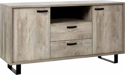 Dressoir Bo Bolivia Eiken - Zwart - Breedte 170 cm - Hoogte 87 cm - Diepte 50 cm - Met lades - Met planken - Met openslaande deuren