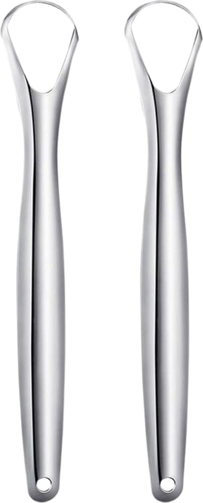 tongreiniger Tongschraper (2 stuks), genezen slechte adem (medische kwaliteit), roestvrijstalen tongreinigers, 100% BPA-vrije metalen tongschrapers frisser adem in seconden.