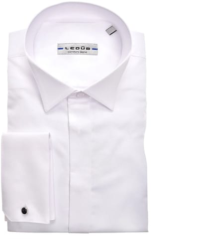 Ledub modern fit smoking overhemd - dubbele manchet en wing kraag - wit - Strijkvriendelijk - Boordmaat: 45