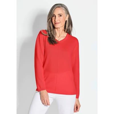 Pullover van kasjmier met V-hals - koraalrood - Gr. 48 van Goldner Fashion