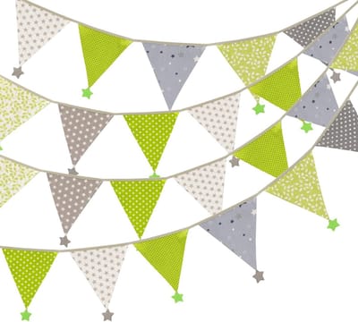 4 Meter Dubbelzijdige Vlaggenlijn met Sterren in Groen en Grijs - 12 Driehoekige Decoraties voor de Babykamer